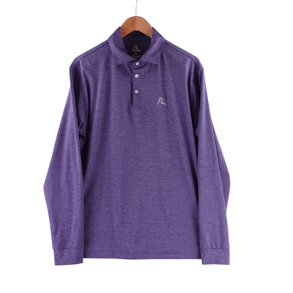 Rhoback Mens Large Blue Heather Long Sleeve Performance Golf Polo Shirt